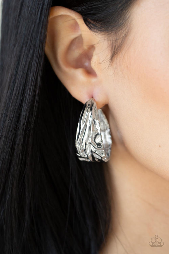 Paparazzi - Badlands and Bellbottoms - Silver Hoops Earrings