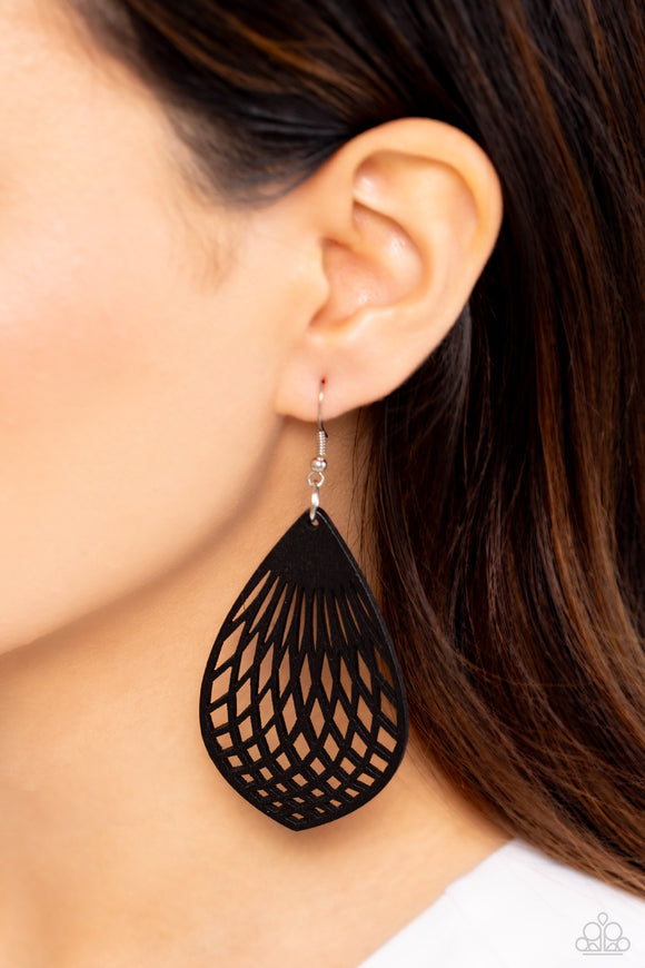 Paparazzi - Caribbean Coral - Black Wooden Earrings