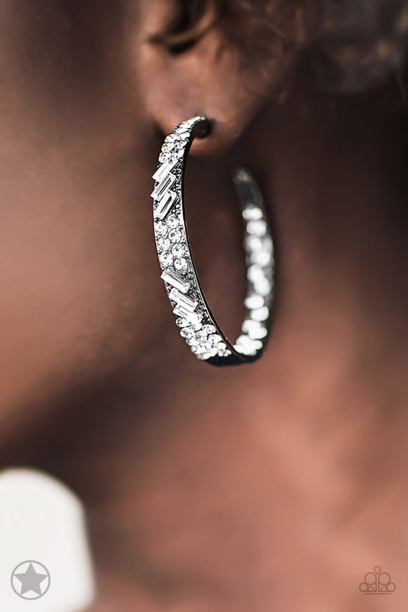 Paparazzi Accessories - GLITZY By Association - Gunmetal Hoop Earrings - Travona's Dazzling Jewels