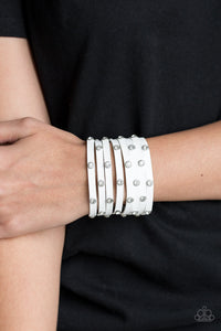 Paparazzi Accessories - Sass Squad - White Leather Bracelet - Travona's Dazzling Jewels