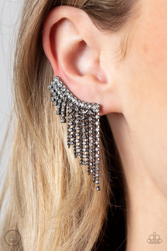 Paparazzi - Thunderstruck Sparkle - Black Crawler Earrings