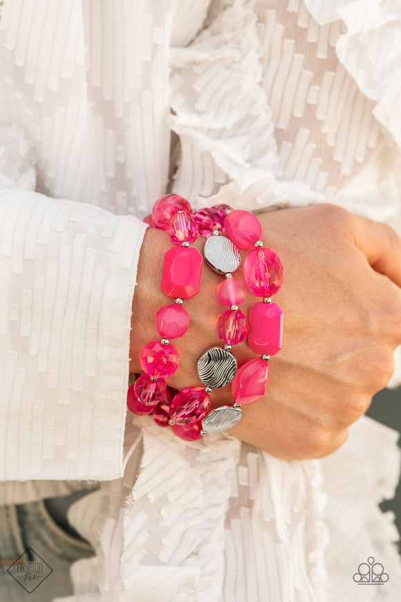 Paparazzi - Oceanside Bliss - Pink Stretch Bracelet