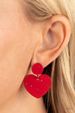 Paparazzi - Just a Little Crush - Red Heart Earrings