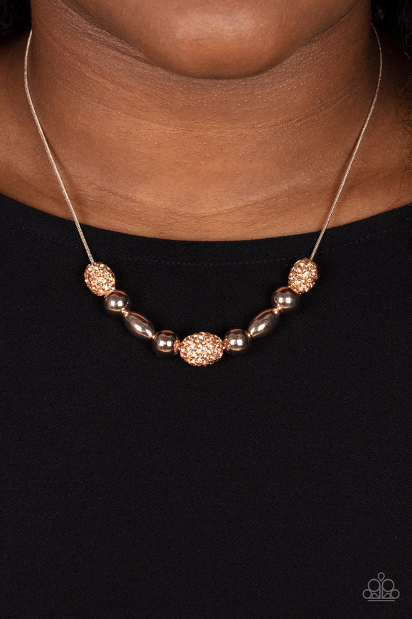 Paparazzi - Space Glam - Rose Gold Necklace