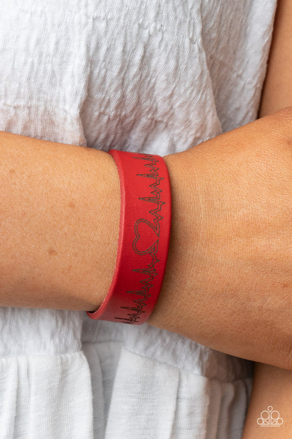 Paparazzi - Haute Heartbeat - Red Leather Snap Bracelet