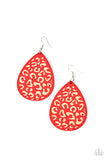 Paparazzi - Suburban Jungle - Red Wooden Earrings