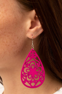 Paparazzi - Marine Eden - Pink Wooden Earrings