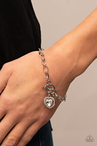 Paparazzi - Till DAZZLE Do Us Part - White Toggle Heart Bracelet