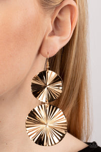 Paparazzi - In Your Wildest FAN-tasy - Gold Statement Earrings