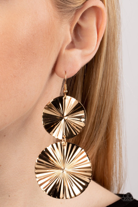 Paparazzi - In Your Wildest FAN-tasy - Gold Statement Earrings