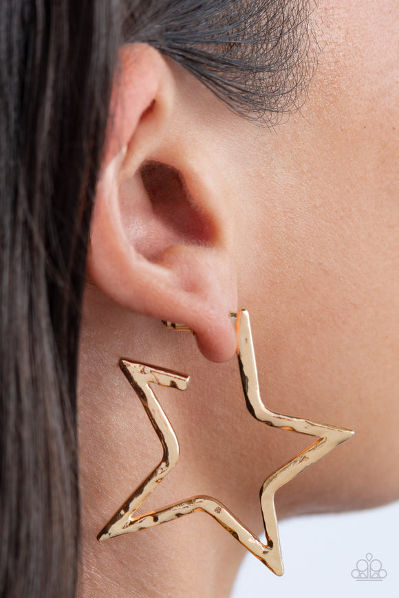 Paparazzi - All-Star Attitude - Gold Star Hoop Earrings