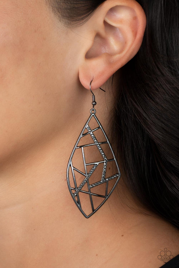 Paparazzi - Geo Grid - Black Earrings