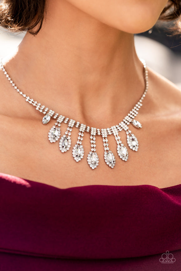 Paparazzi - REIGNING Romance - White Rhinestone Necklace