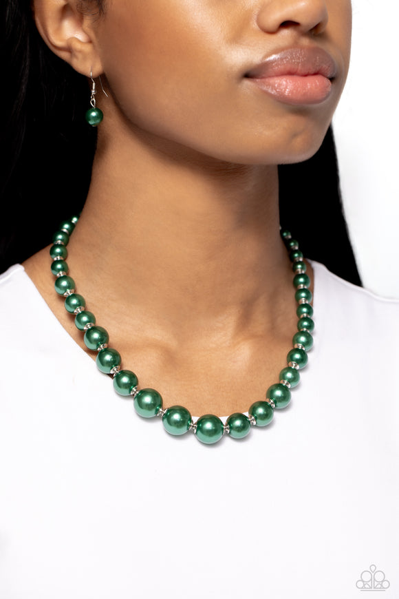 Paparazzi - Manhattan Mogul - Green Pearl Necklace