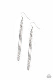 Paparazzi Accessories - Award Show Attitude - White Drop Earrings - Travona's Dazzling Jewels