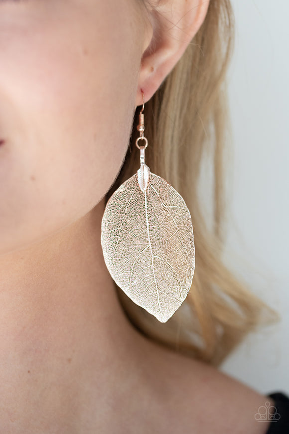 Paparazzi - Leafy Legacy - Rose Gold Earrings