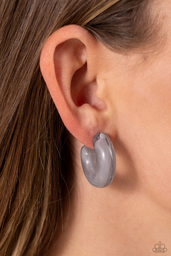Paparazzi - Acrylic Acclaim - Silver Acrylic Hoop Earrings