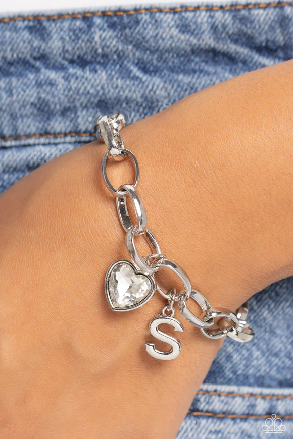 Paparazzi - Guess Now Its INITIAL S - White Bracelet