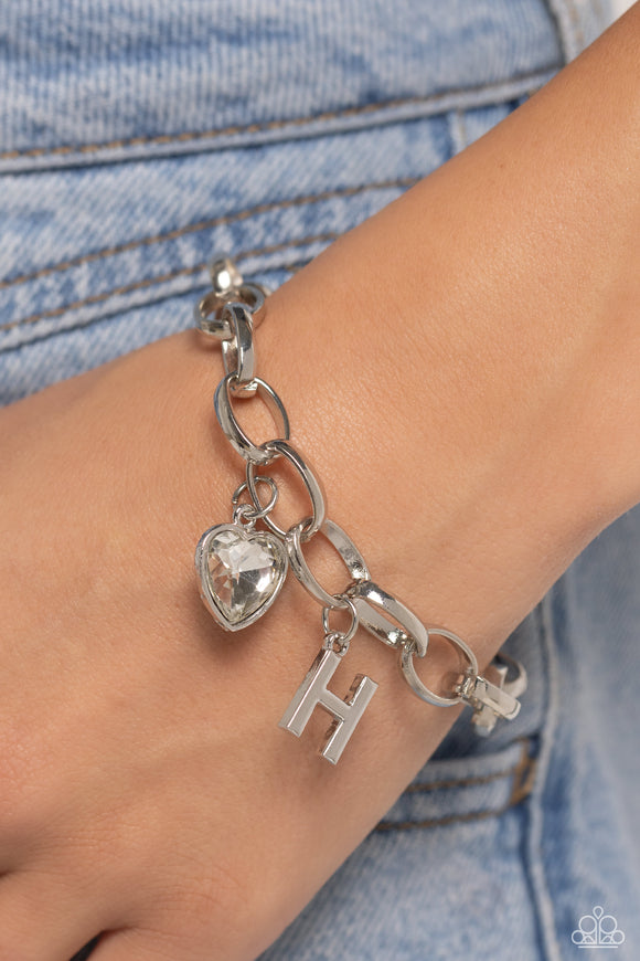 Paparazzi - Guess Now Its INITIAL H - White Bracelet