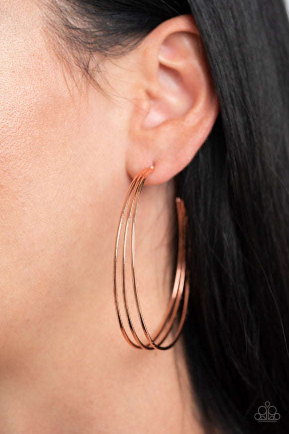 Paparazzi Accessories - Rimmed Radiance - Copper Hoop Earrings - Travona's Dazzling Jewels