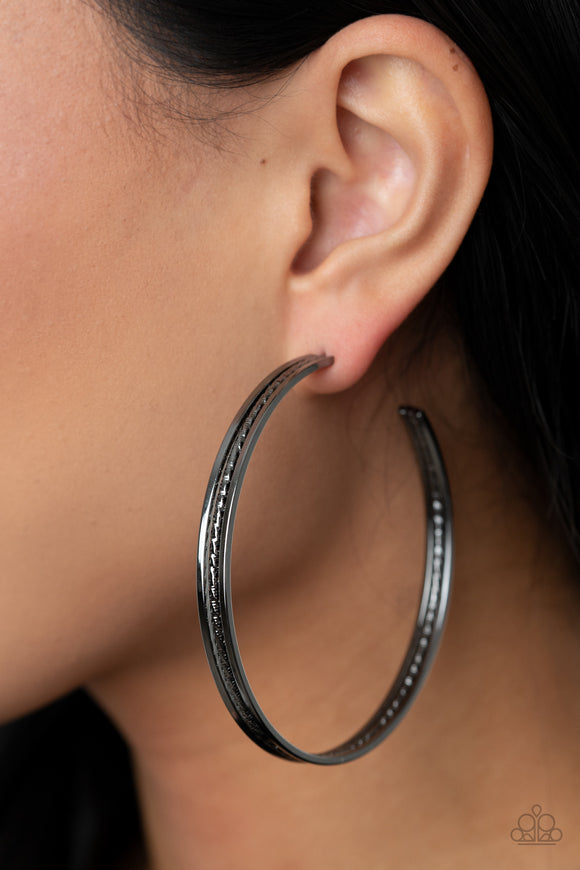 Paparazzi Midtown Marvel - Black Hoop Earrings