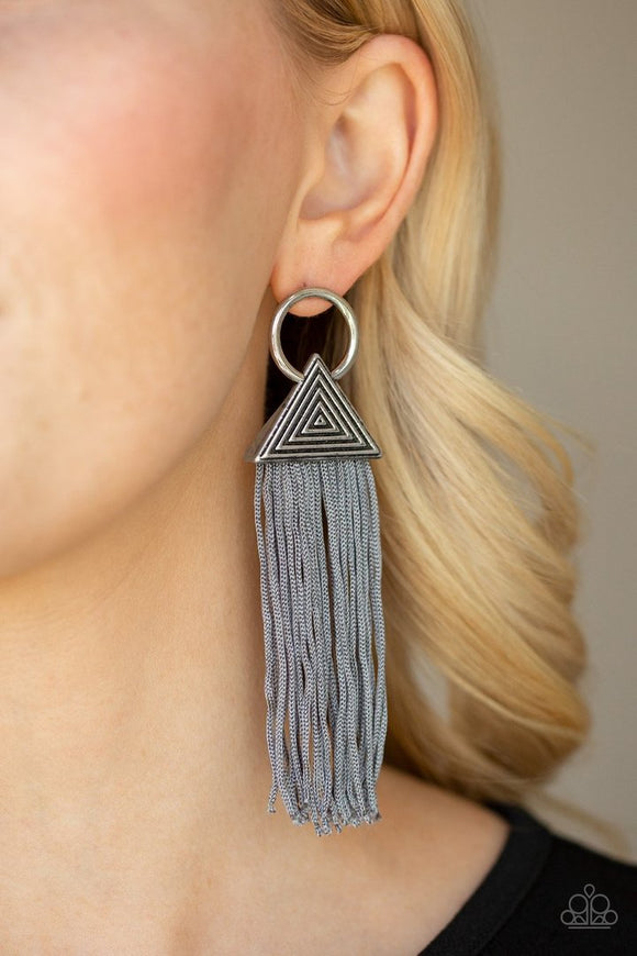 Paparazzi - Oy My Giza - Silver Fringe Earrings