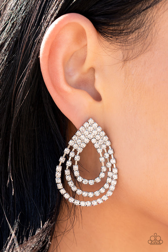 Paparazzi - Take a POWER Stance - White Earrings