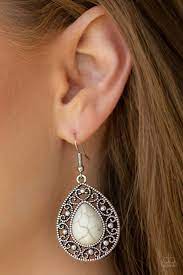 Paparazzi - Stone Story - White Earrings