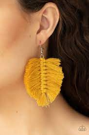 Paparazzi - Knotted Native - Yellow Fringe Earrings