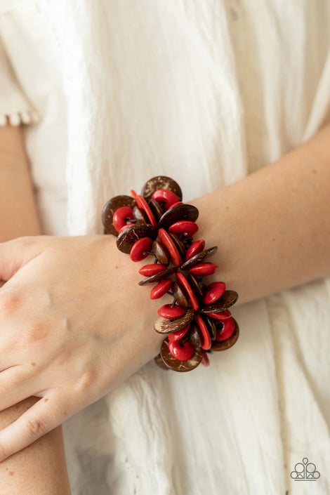 Paparazzi - Pacific Paradise - Red Wooden Necklace